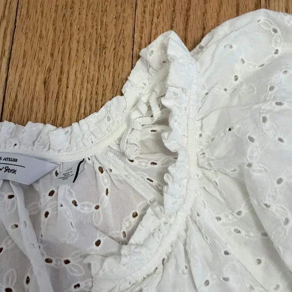 Paris Atelier & Other Stories white cotton eyelet loose-fit blouse puff sleeve 0 - Picture 7 of 11